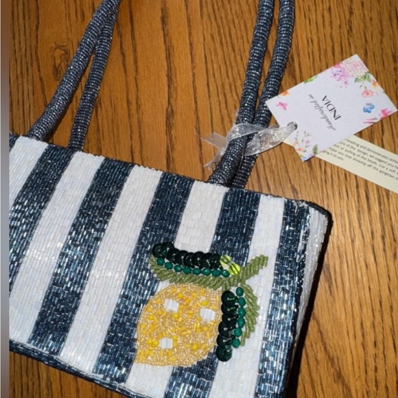 Viral Handcrafted Beaded Bag Stripes and Lemon. New With Tags! - Picture 6 of 8